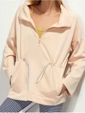 ANTHROPOLOGIE Saturday Sunday- Light Peach Quarter-Zip Drawstring Pullover sz S